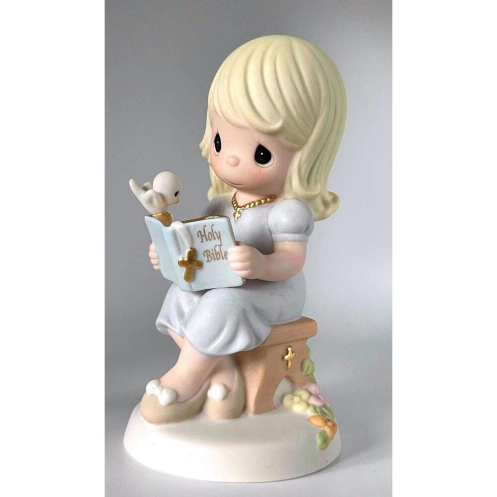 Girl Reading Bible with Bird HTF Precious Moments Faithful Moment